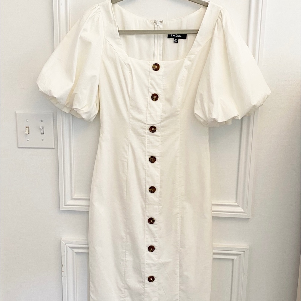 Lulu’s  Off White Midi Dress Puff Sleeve Size XS party